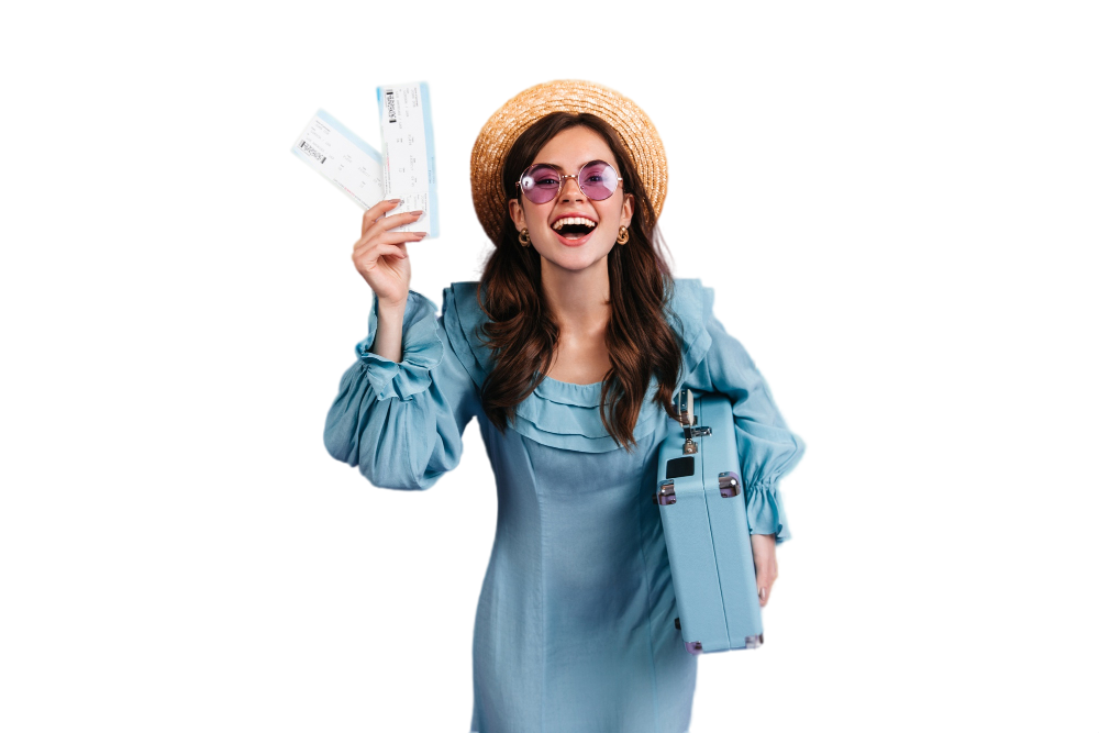 Traveler holding tickets and suitcase
