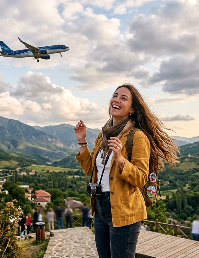 Traveler enjoying a scenic Azerbaijan landscape