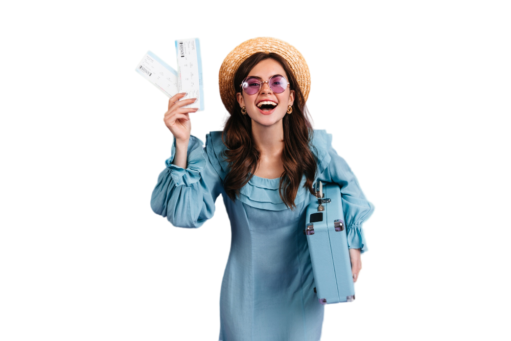 Traveler holding tickets and suitcase